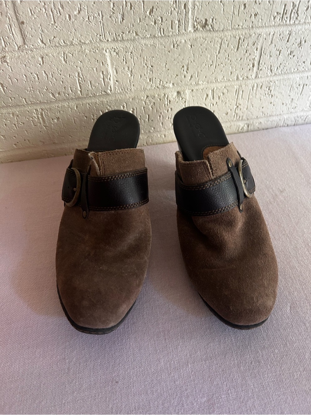 Women’s Brown Suede Slip-On Mules with Buckle